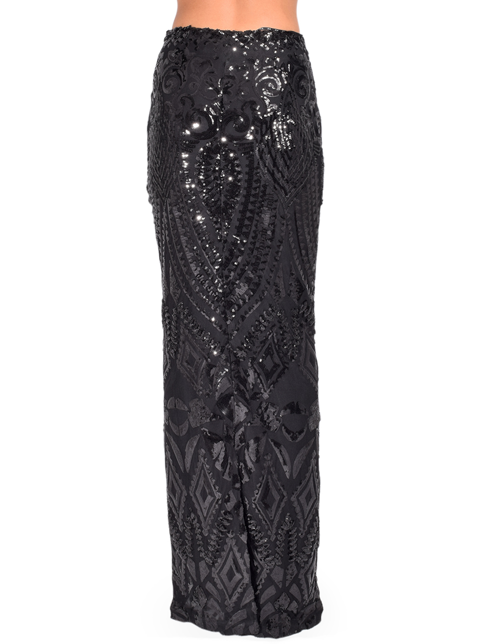RTA Adele Sequin Maxi Skirt in Black Back View 