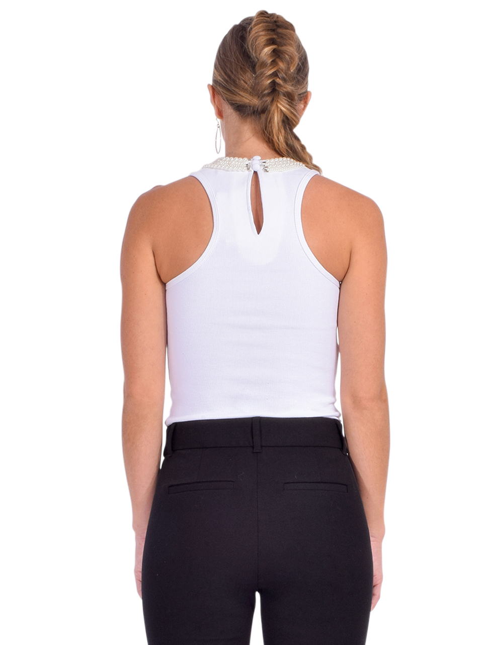 Cinq a Sept Pearl Chain Embellished Lizzie Tank in White Back View 