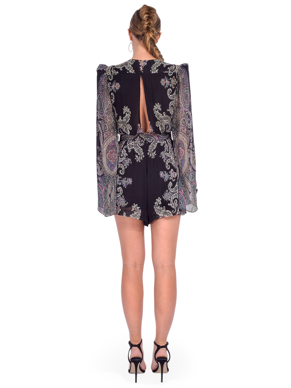 Hemant & Nandita Arka Chiffon Romper in Black Back View 