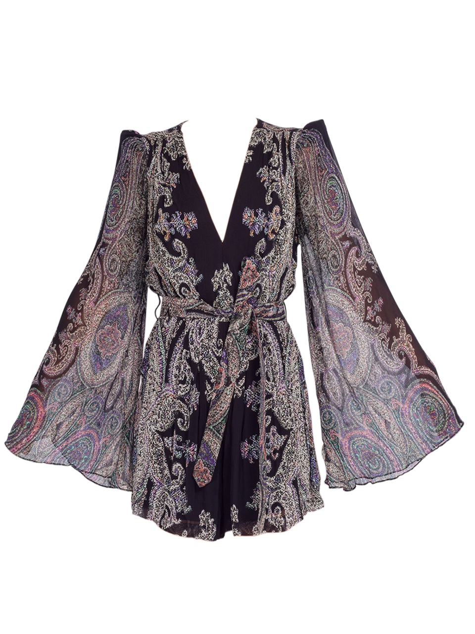Hemant & Nandita Chiffon Romper With Belt in Black Product Shot 