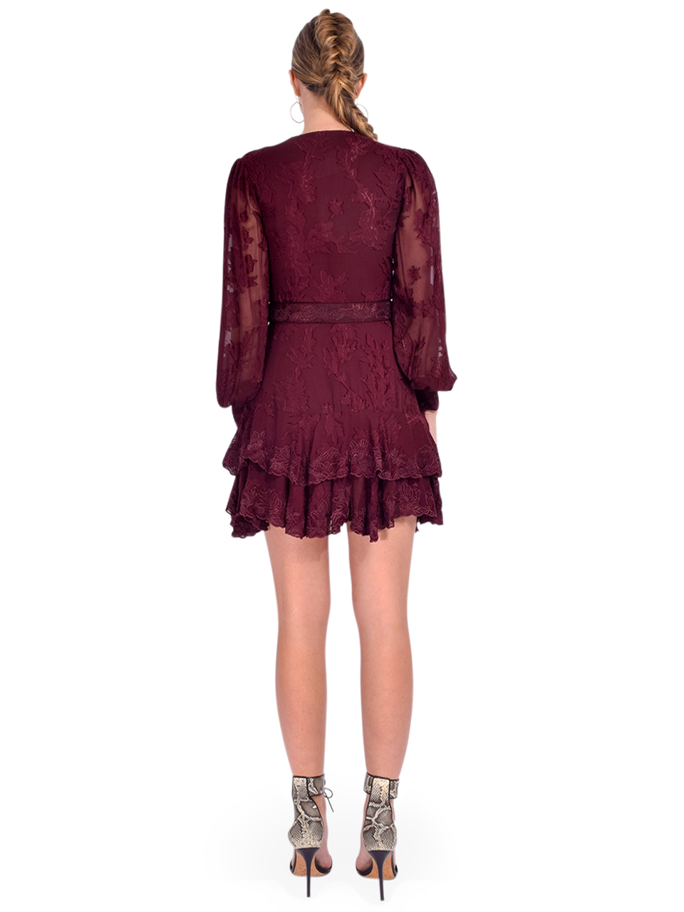 Hemant & Nandita Tiya Short Dress With Belt in Burgundy Back View 