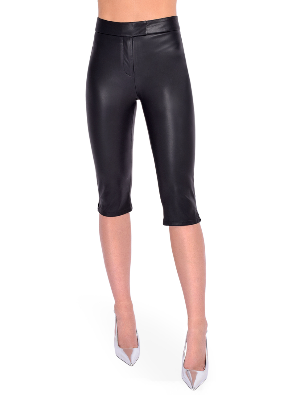 LAMARQUE Faya Faux Leather Capri in Black Front View 