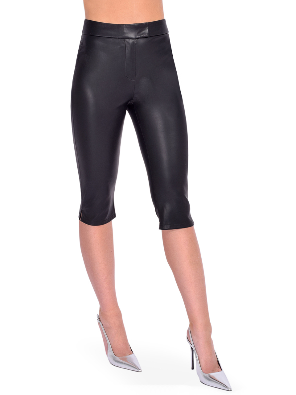 LAMARQUE Faya Faux Leather Capri in Black Side View 