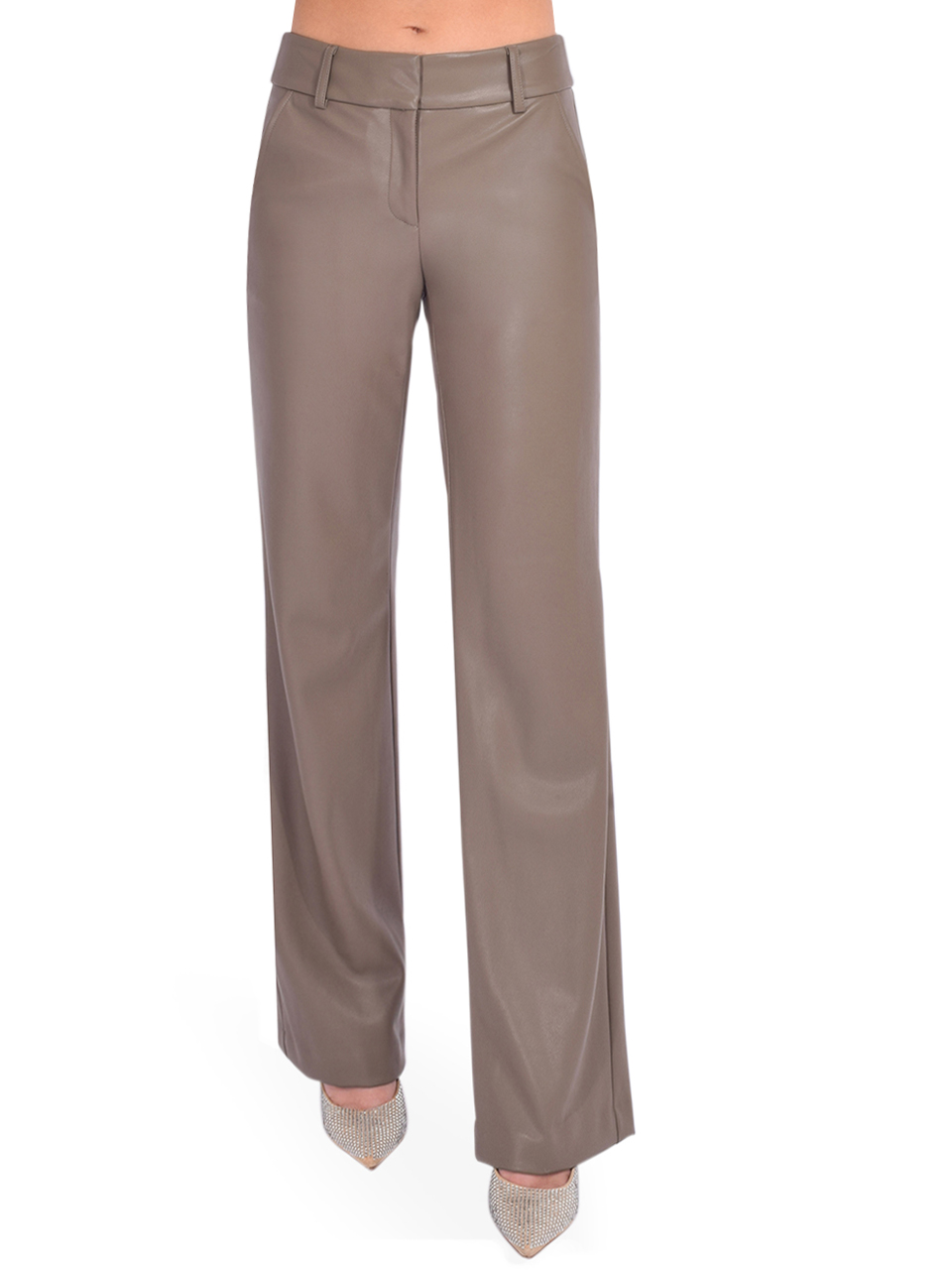 DREW Juliette Vegan Leather Pant Taupe Front View 