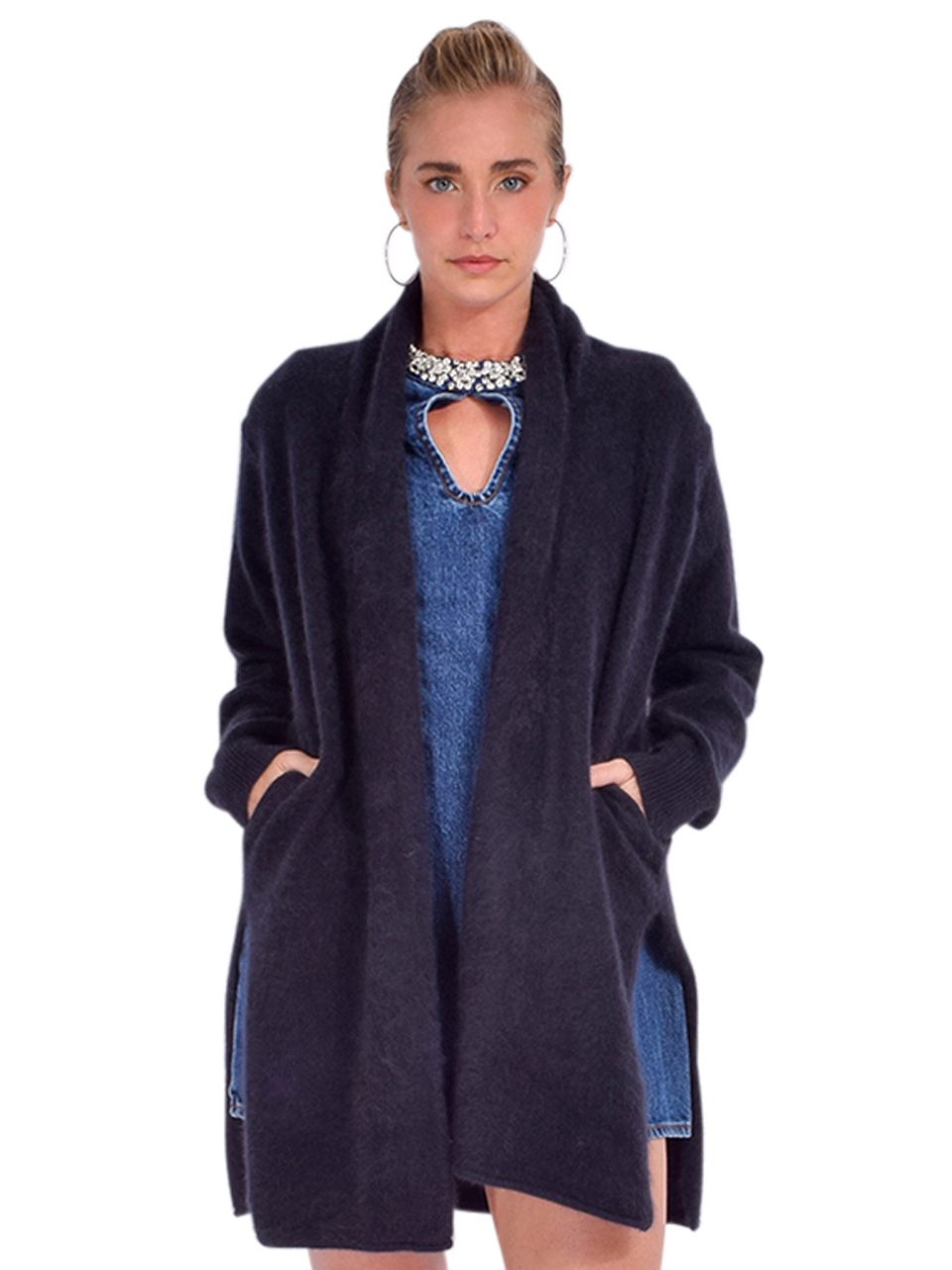 C.T. Plage Raccoon Long Cardigan in Navy Front View 

