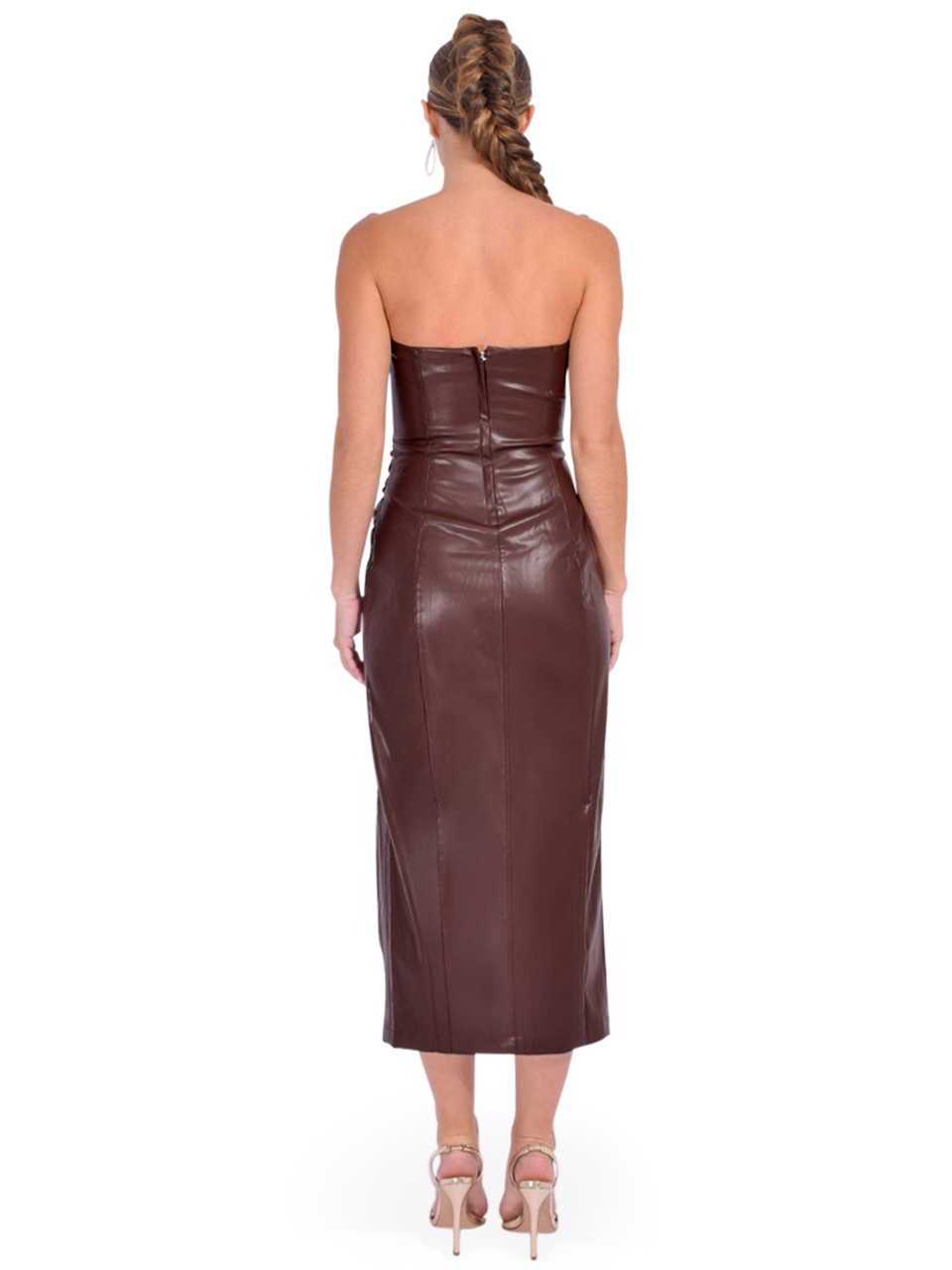 CAMI NYC Andres Vegan Leather Dress in Java Back View 