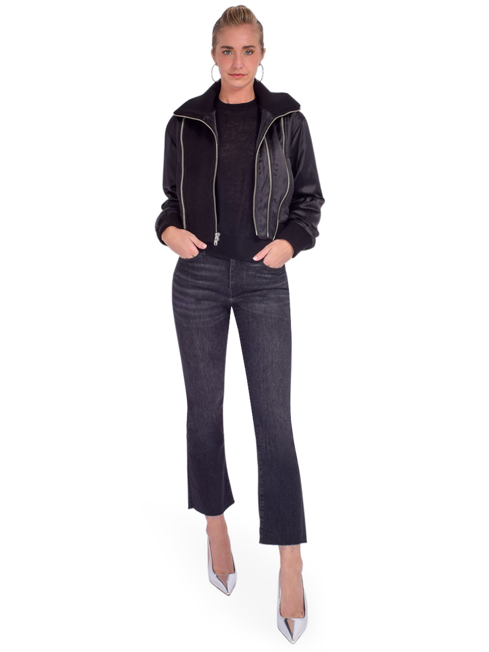 CHRLDR Amber Zippered Bomber Jacket in Black Full Outfit