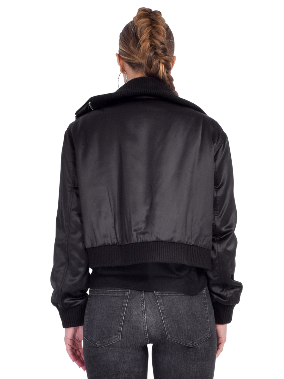 CHRLDR Amber Zippered Bomber Jacket in Black Back View