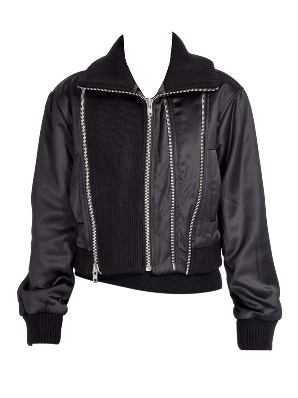 CHRLDR Amber Zippered Bomber Jacket in Black Product Shot 