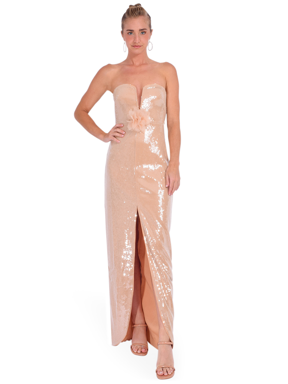 Self-Portrait Champagne Sequin Maxi Dress Front View 1