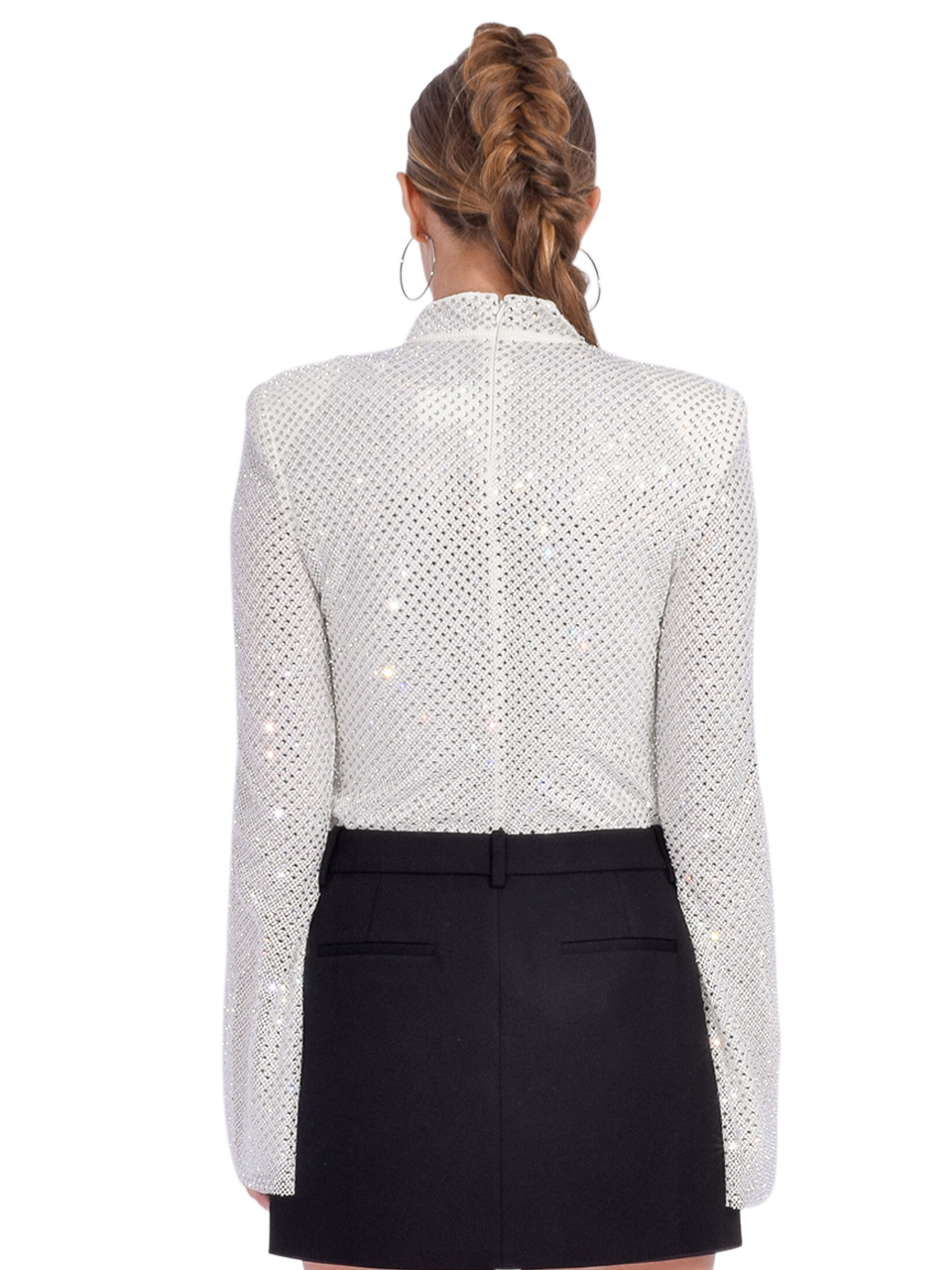 Self-Portrait Silver Rhinestone Fishnet Top Back View 
