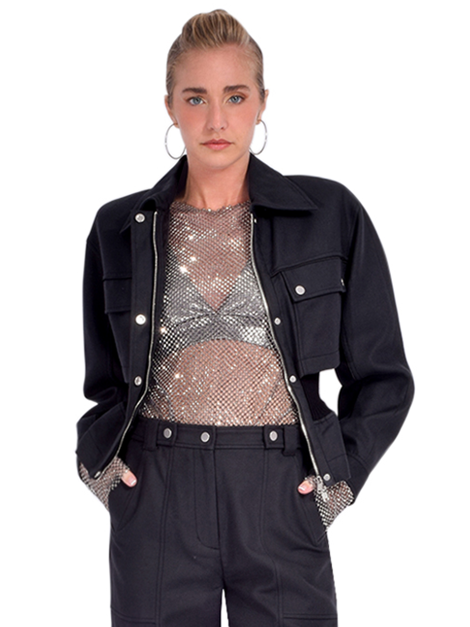 3.1. Phillip Lim Sergeant Peplum Jacket in Black Front View 