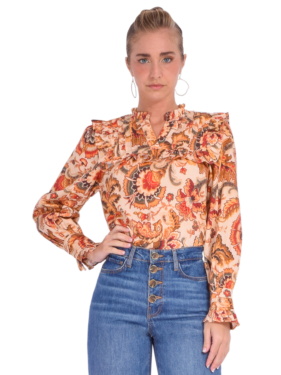 LOVE THE LABEL Tallulah Top in Orange Floral Front View 