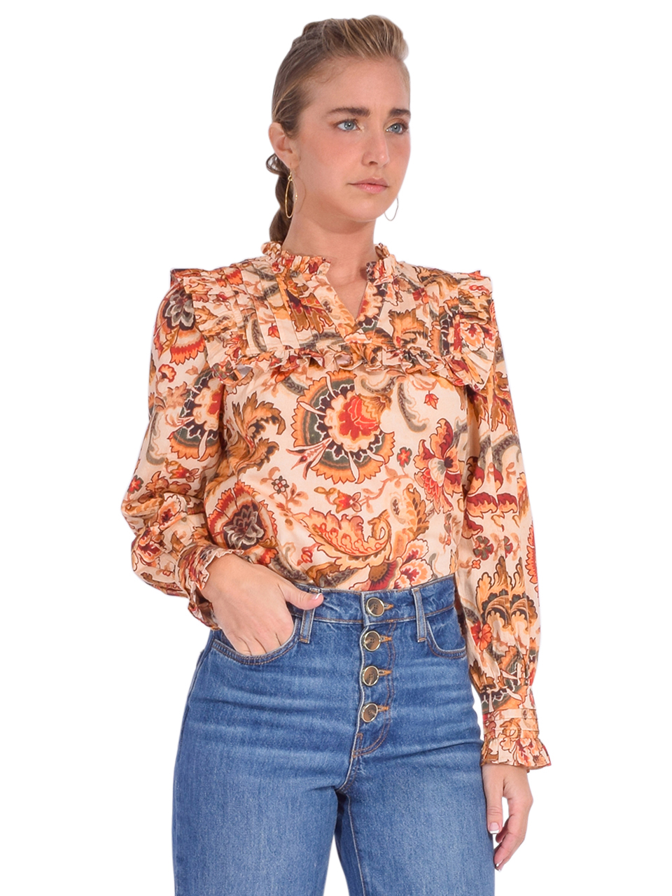 LOVE THE LABEL Tallulah Top in Orange Floral Side View