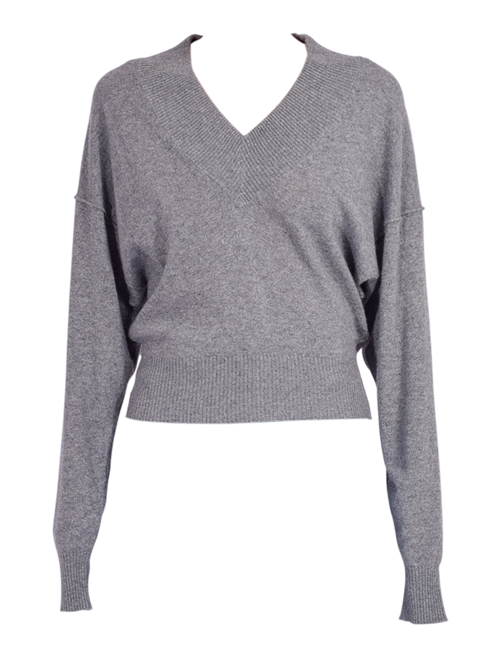 ESSENTIEL ANTWERP Gecko V-Neck Knit Sweater in Gray Product Shot 