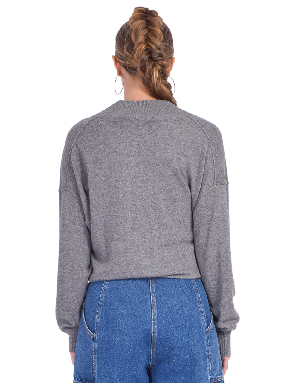 ESSENTIEL ANTWERP Gecko V-Neck Knit Sweater in Gray Back View 