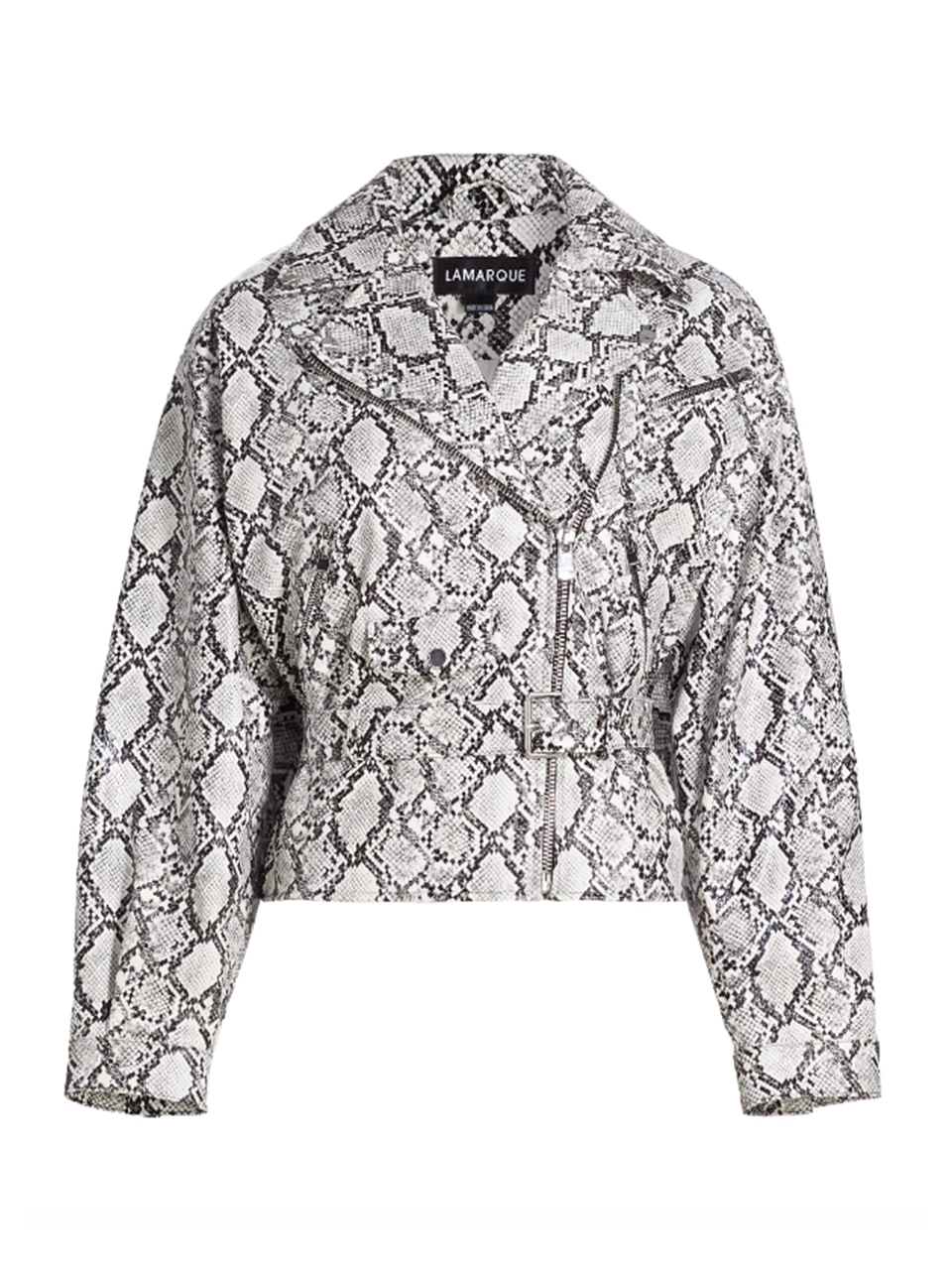 LAMARQUE Sheila Faux Leather Biker Jacket in Python Gray Product Shot 
