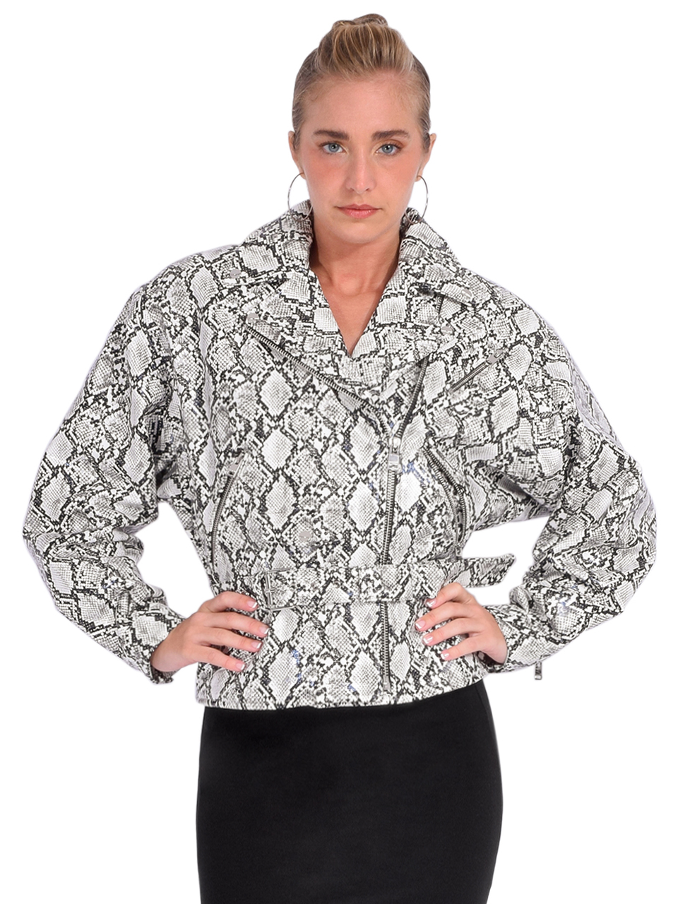 LAMARQUE Shelia Faux Leather Biker Jacket in Python Gray