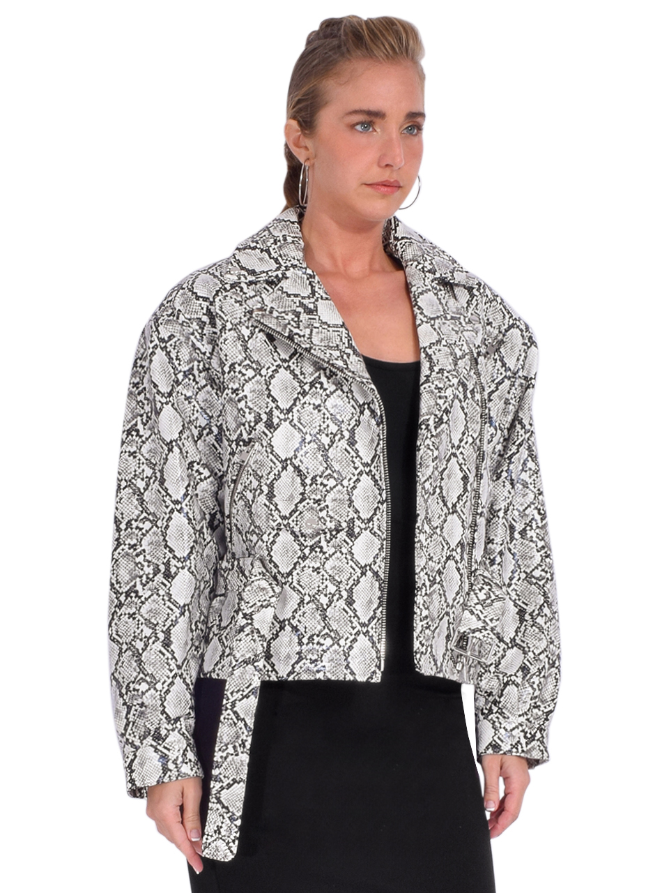 LAMARQUE Sheila Faux Leather Biker Jacket in Python Gray Side View
