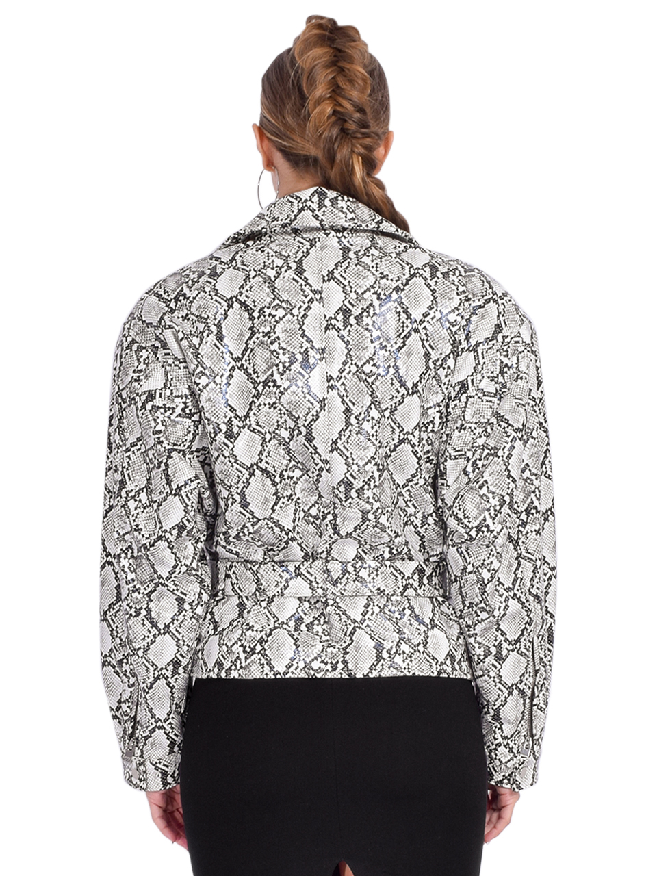 LAMARQUE Sheila Faux Leather Biker Jacket in Python Gray Back View 

