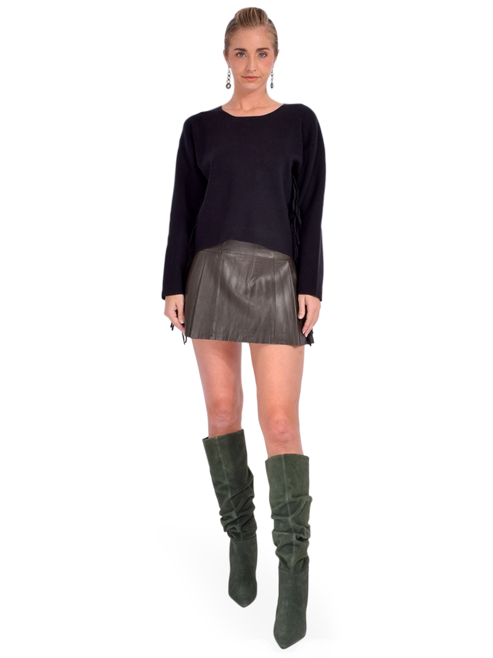 MUNTHE Tagillu Fringe Sweatshirt in Black Full Outfit 