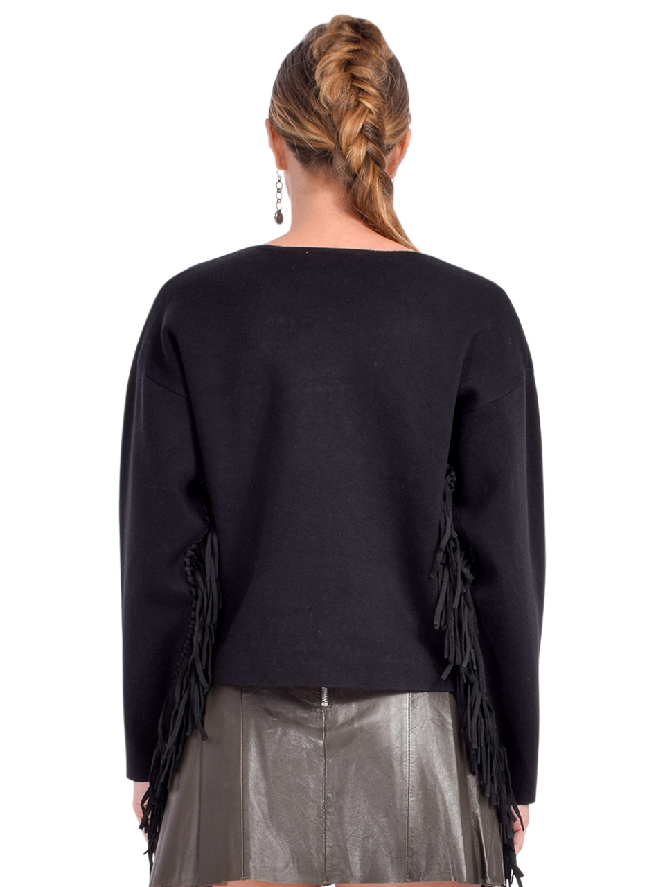 MUNTHE Tagillu Fringe Sweatshirt in Black Back View 
