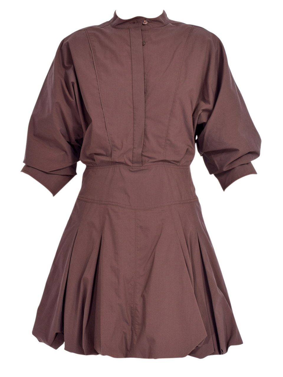 SIMKHAI Effie Bubble Mini Dress In Chocolate Product Shot 

