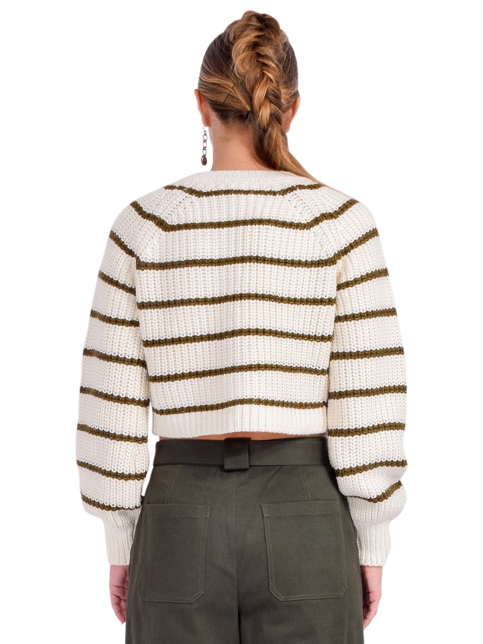 Cinq a Sept Striped Millie Cardigan in Ivory Back View 
