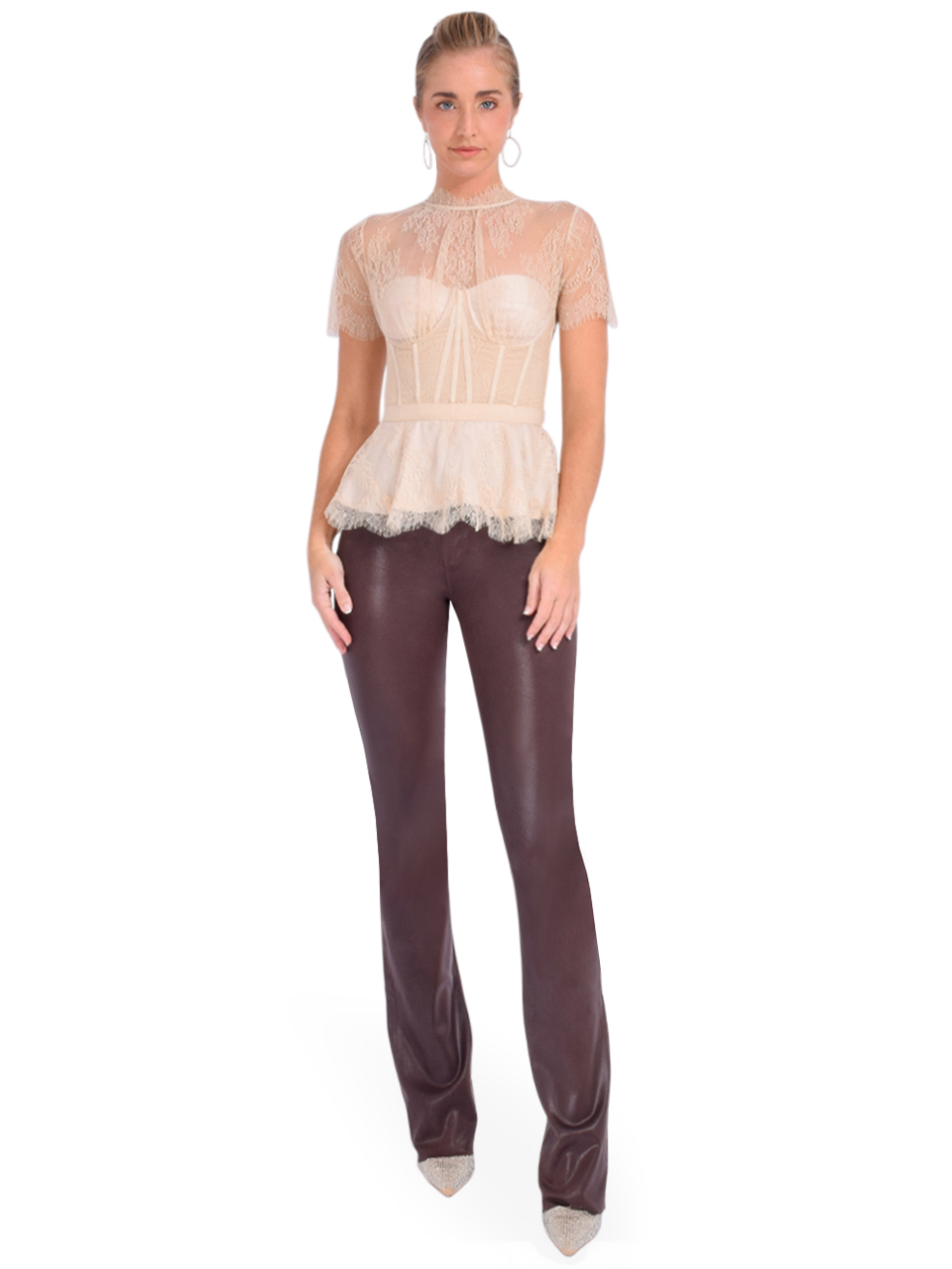 L' Agence Ruth Coated Straight-Leg Jean in Espresso Full Outfit 