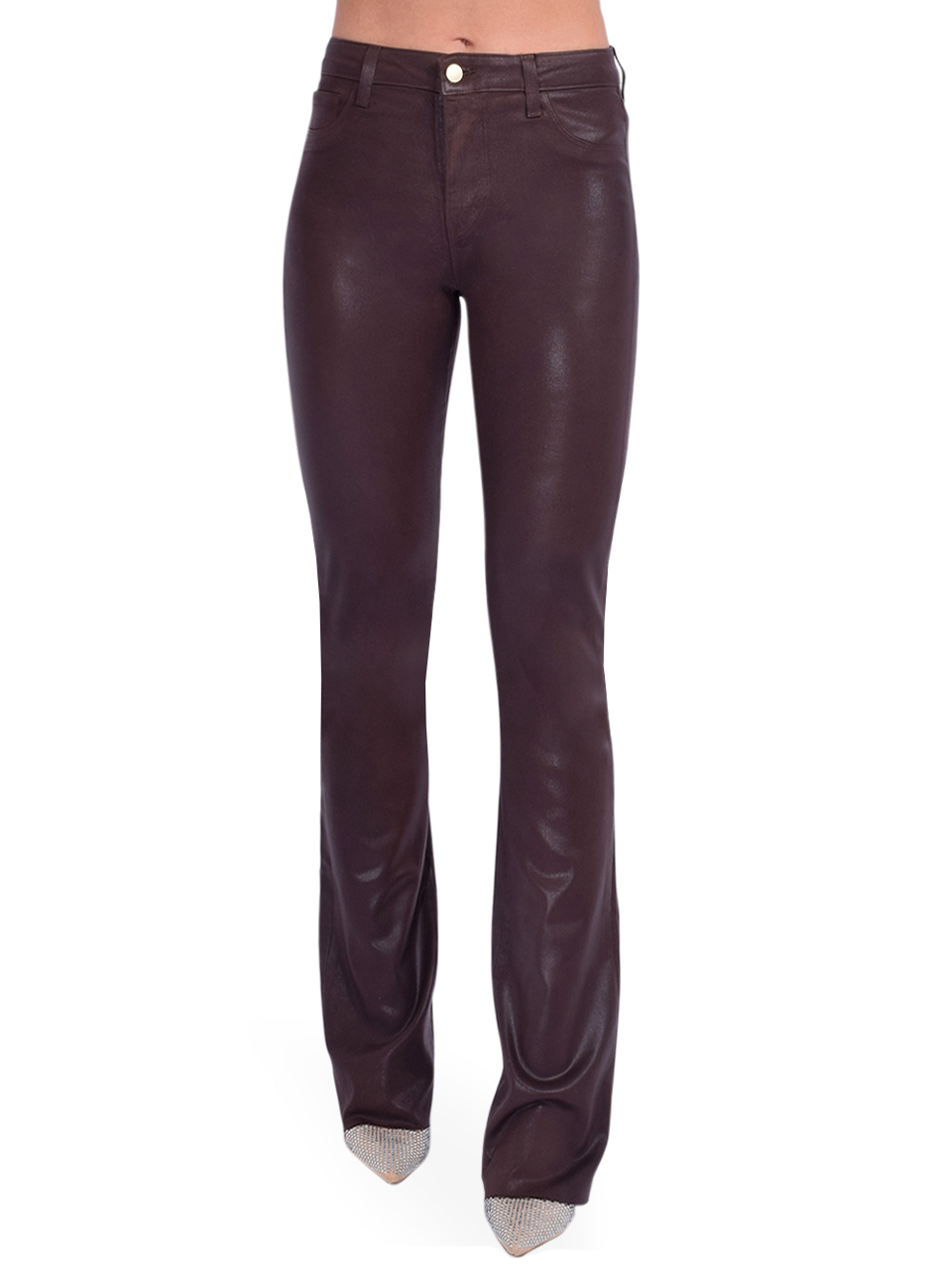 L' Agence Ruth Coated Straight-Leg Jean in Espresso Front View 