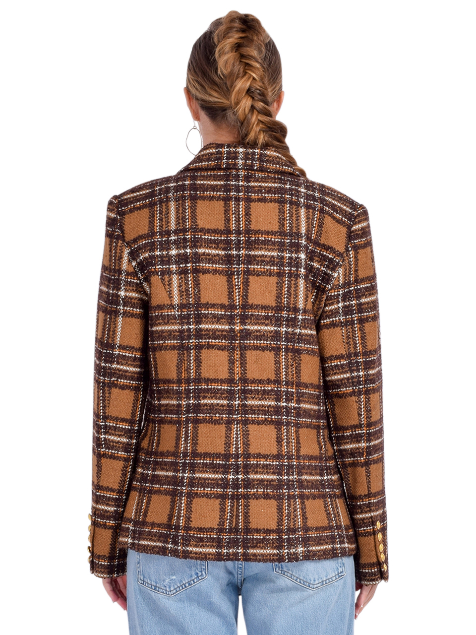 L'agence Kenzie Tweed Blazer in Brown Back View