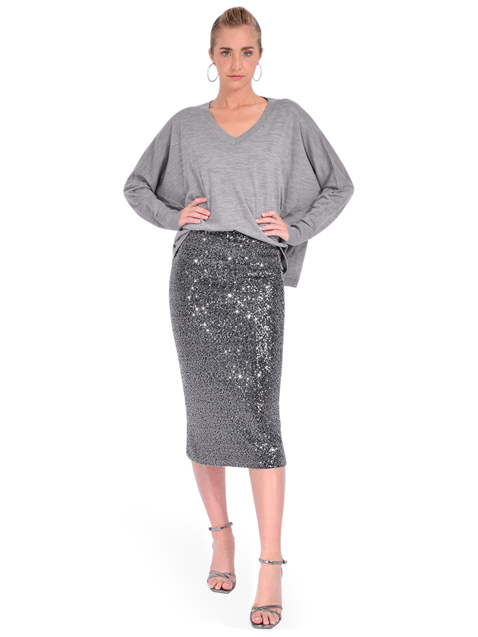 Ottod'Ame Merino Wool V-Neck Pullover in Fog Gray Full Outfit 