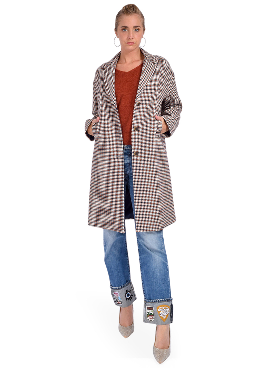 Ottod'Ame Wool-Blend Check Coat Front View 2