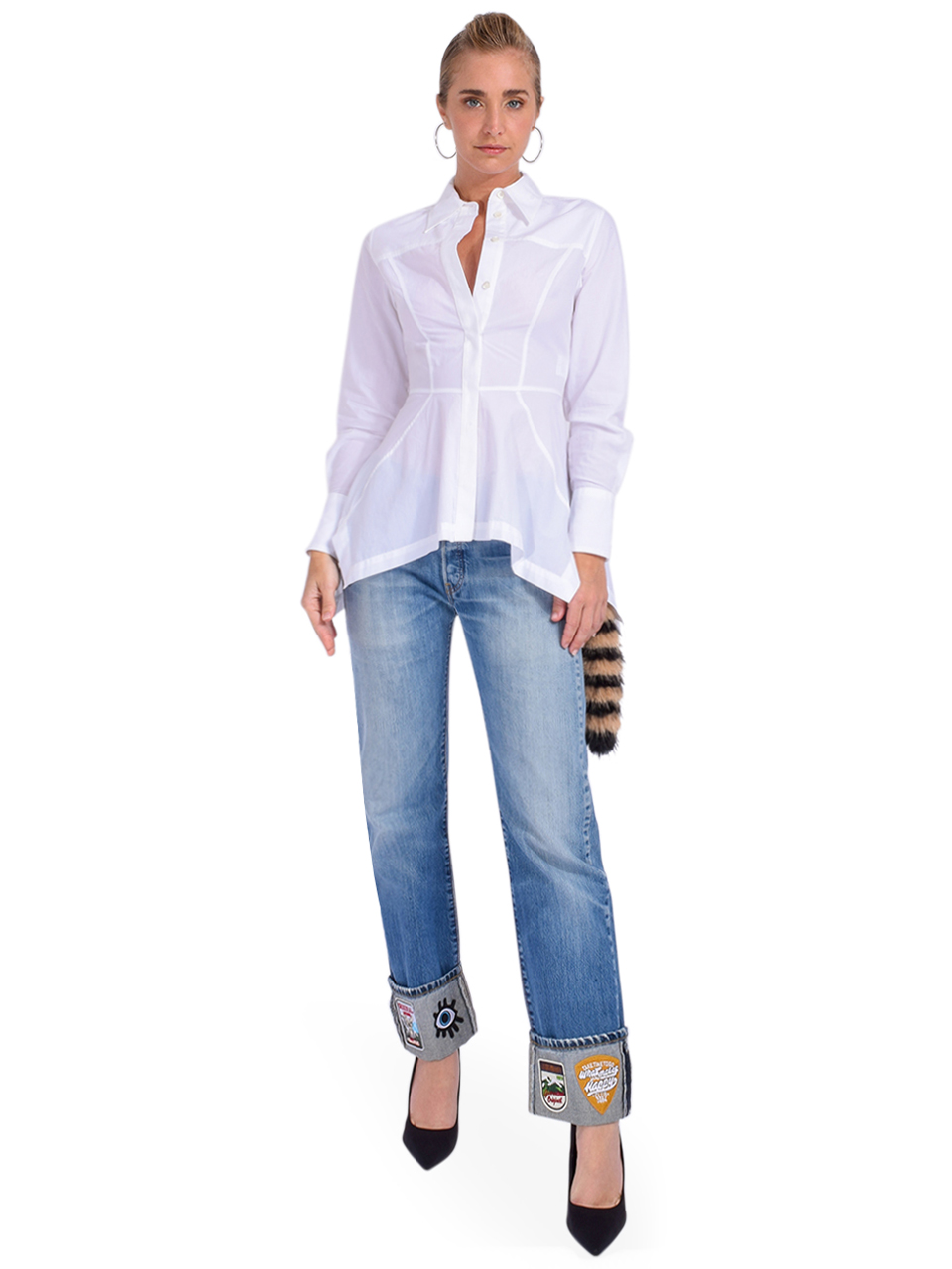Ottod'Ame Button Down Shirt with Cinched Back in White Full Outfit 