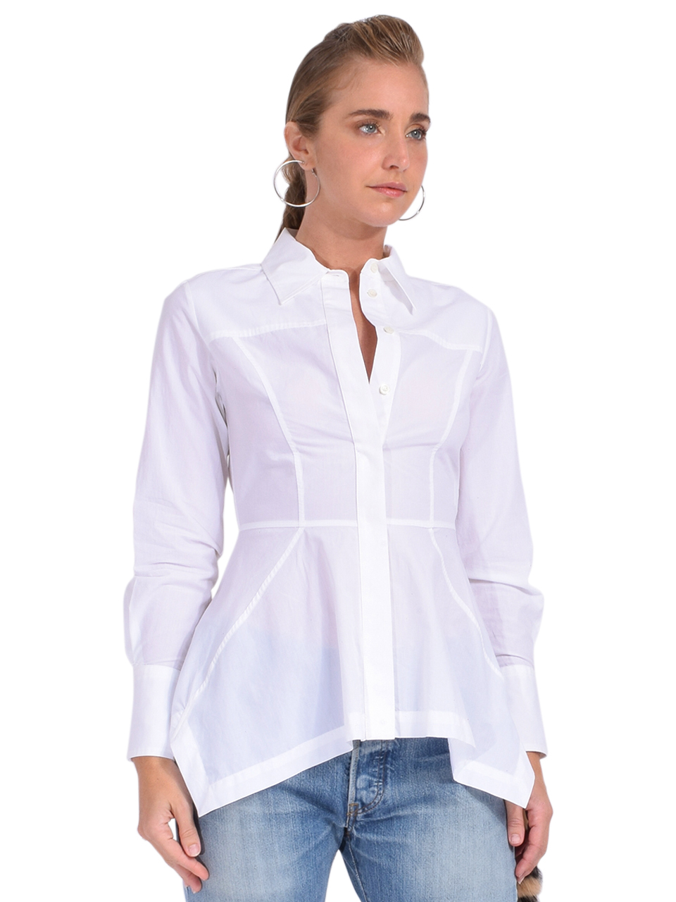 Ottod'Ame Button Down Shirt with Cinched Back in White Side View