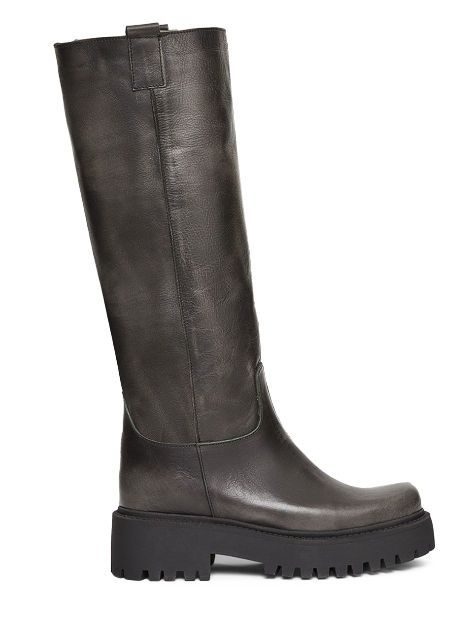 Ottod'Ame Leather Biker Boot with Rubber Sole in Black Side View 