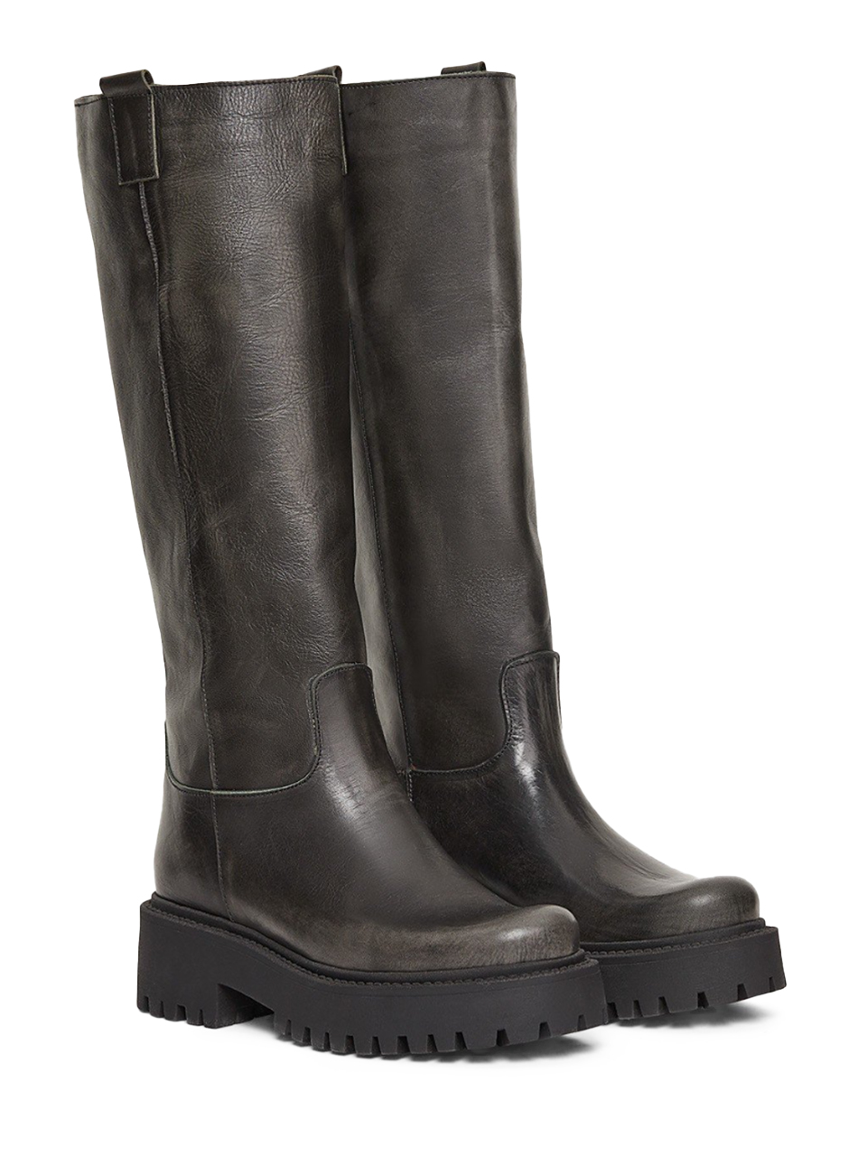 Ottod'Ame Leather Biker Boot with Rubber Sole in Black Front Side View 
