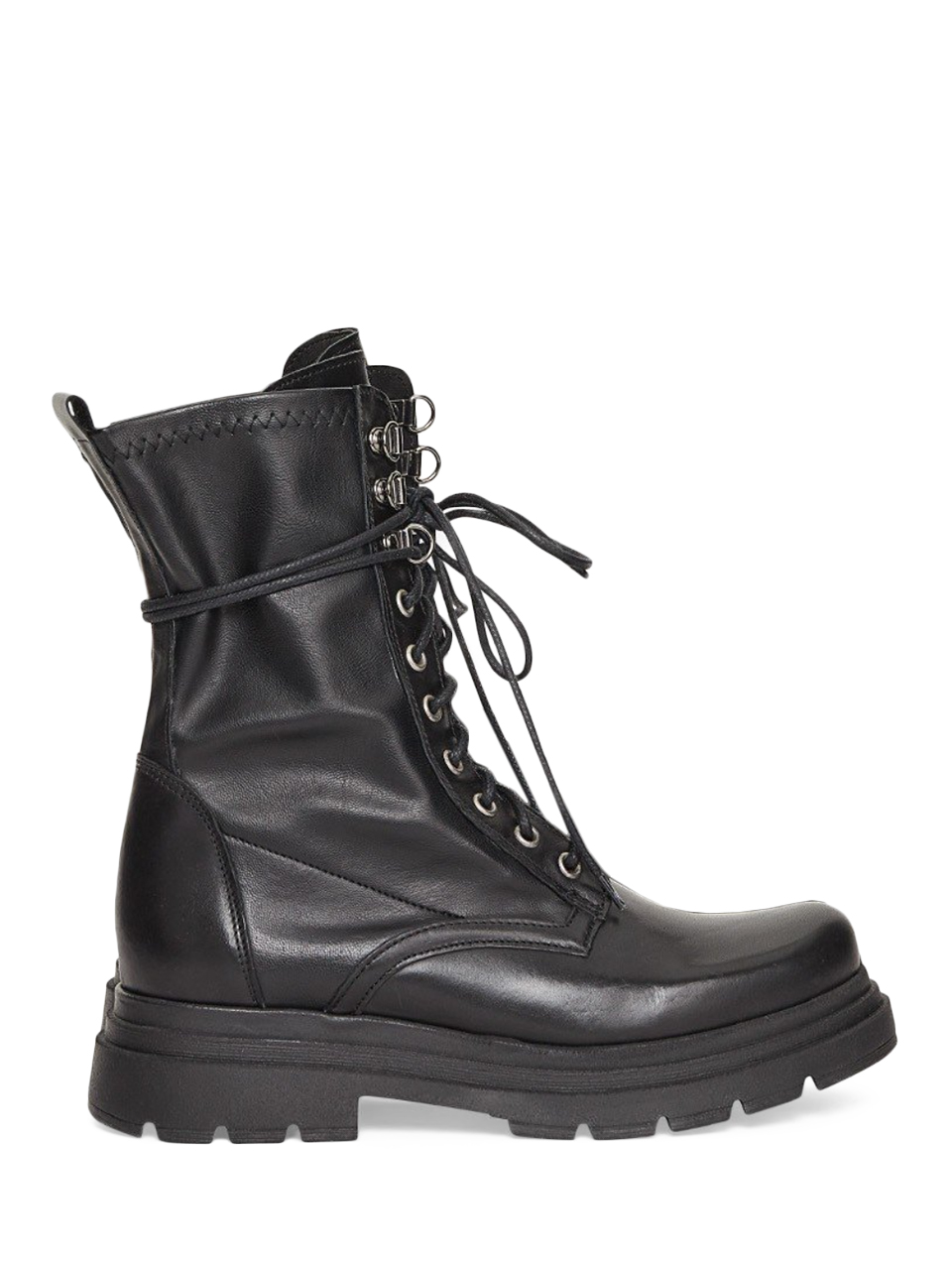 Ottod'Ame Black Lace Front Combat Boot Side View 
