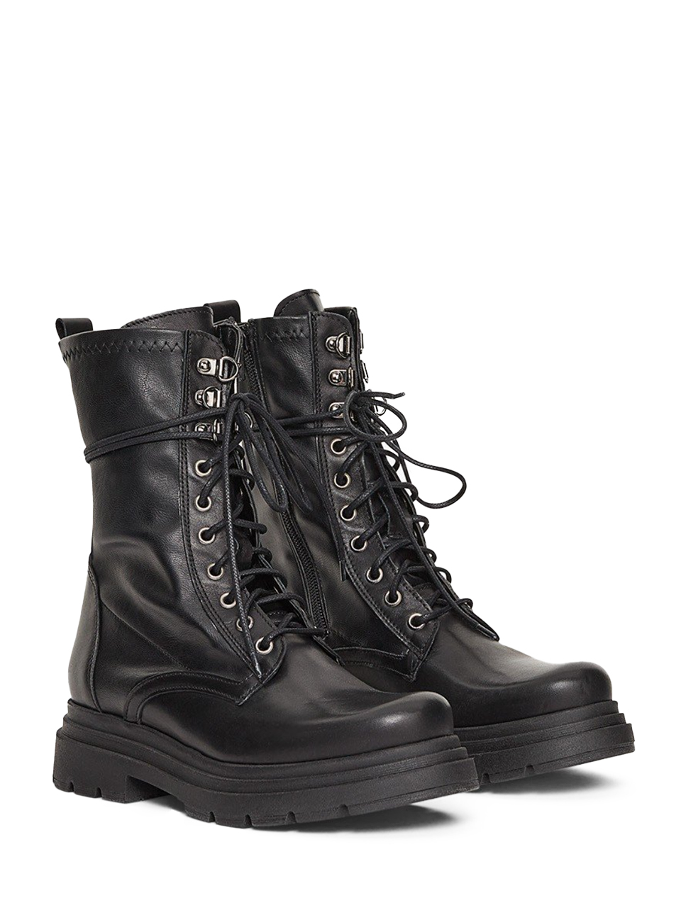 Ottod'Ame Black Lace Front Combat Boot Front Side View 