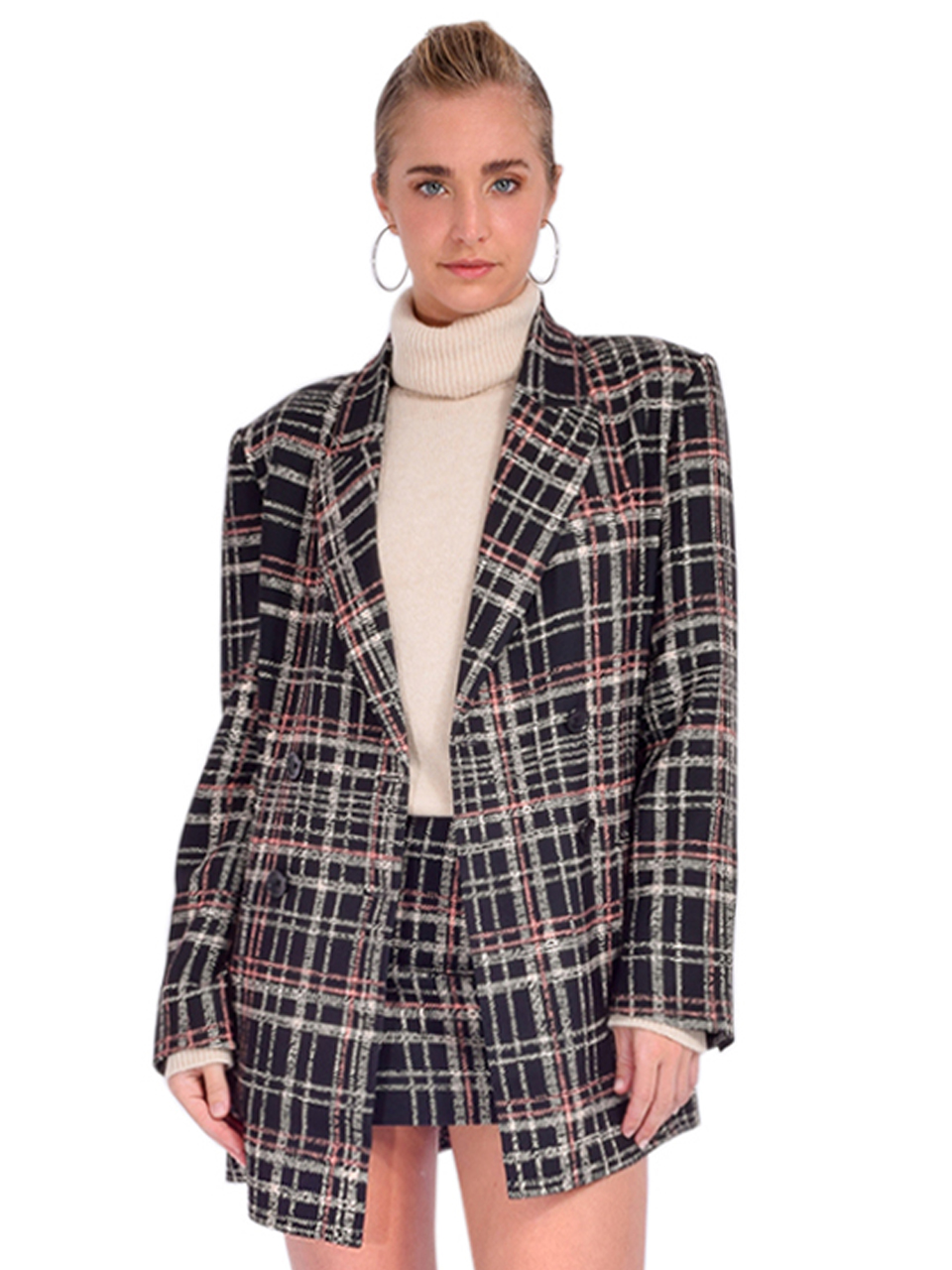 GILNER FARRAR Black Plaid Micah Blazer Front View 