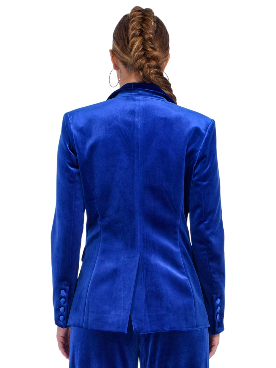 Karina Grimaldi Lola Velvet Blazer in Dusk Blue Back View 