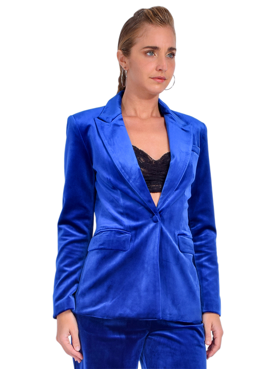 Karina Grimaldi Lola Velvet Blazer in Dusk Blue Side View 