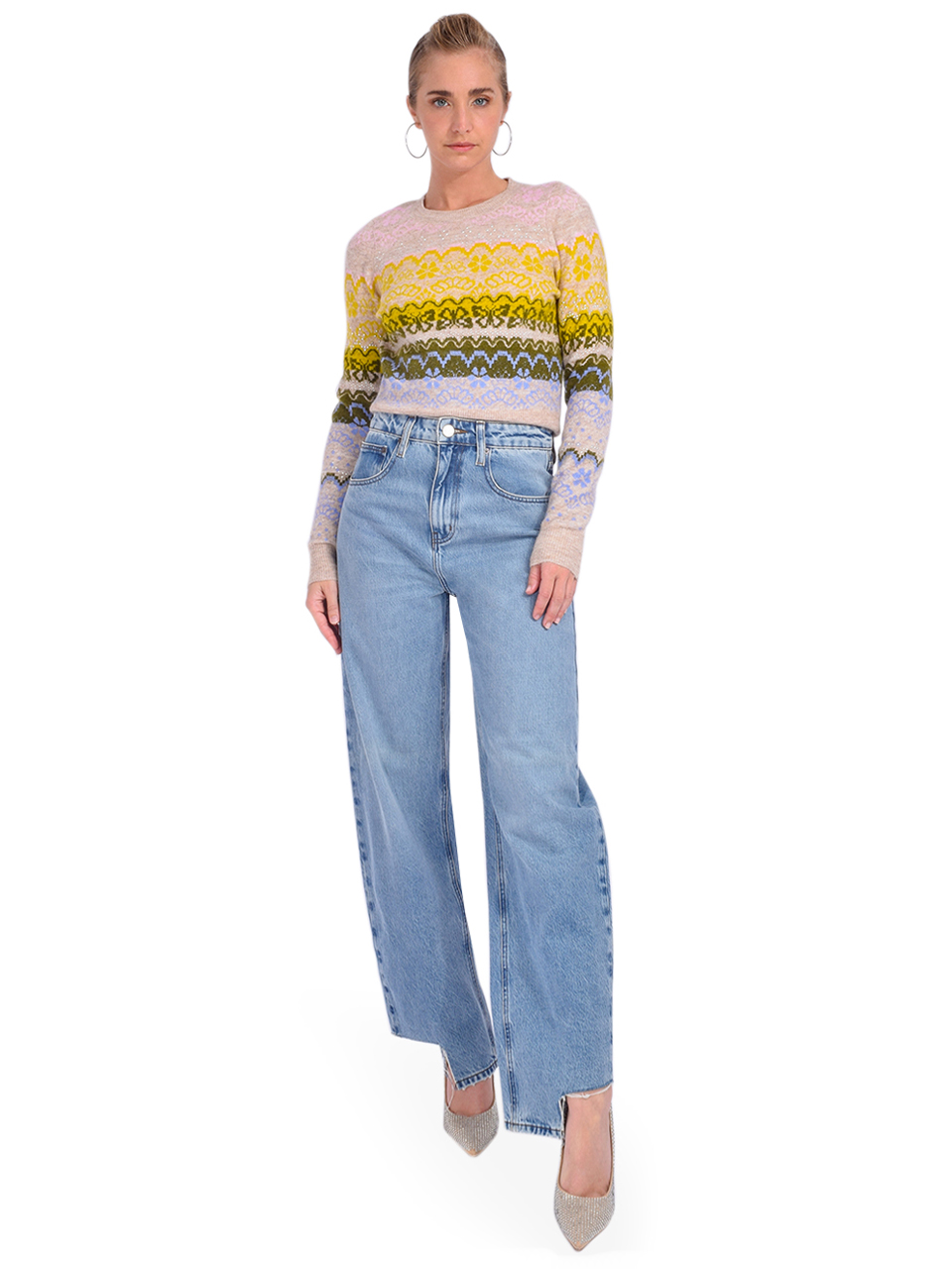 Cinq a Sept Lace Fair Isle Pullover Oatmeal Multi Full Outfit 
