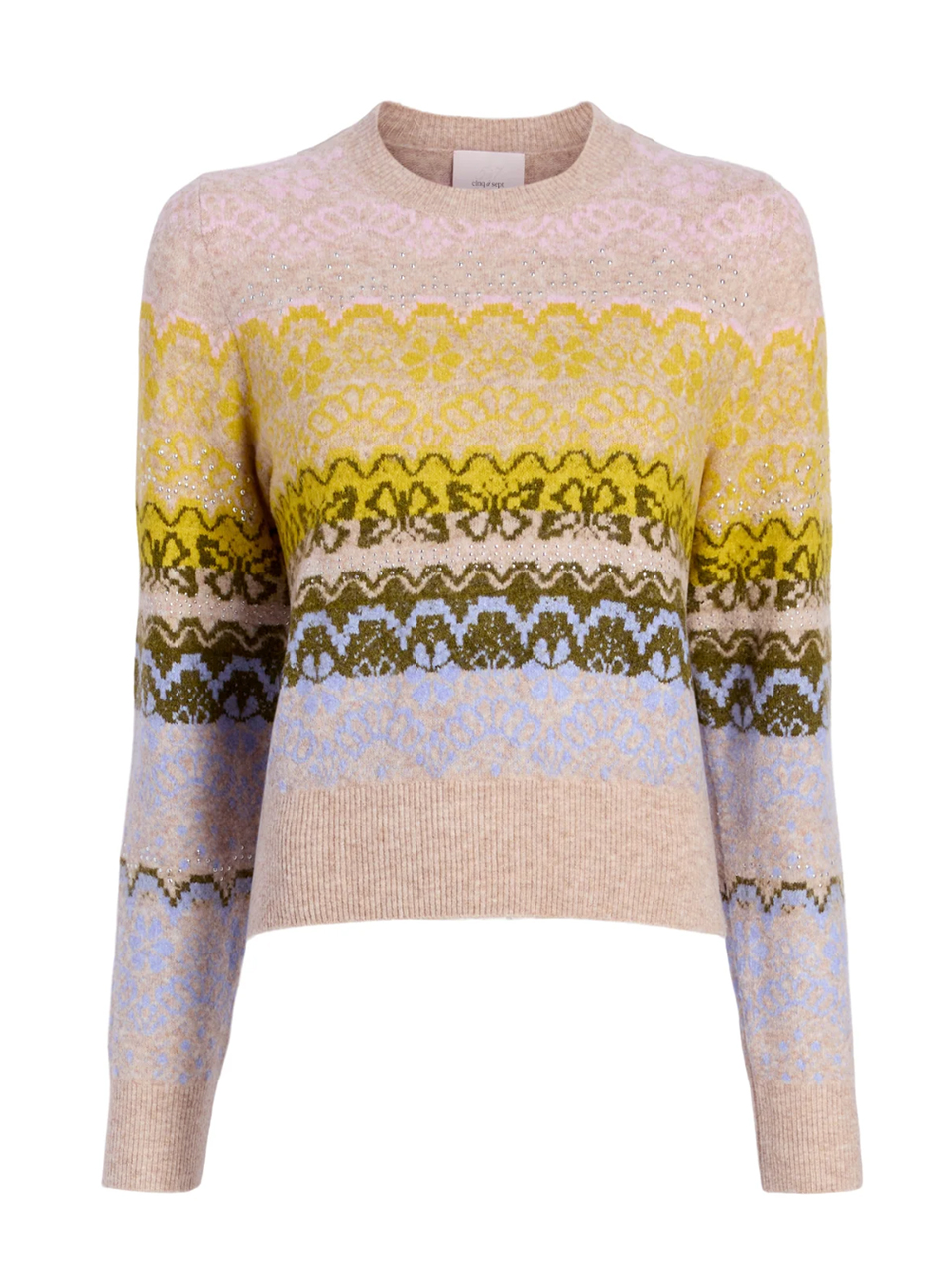 Cinq a Sept Lace Fair Isle Pullover Oatmeal Multi Product Shot 