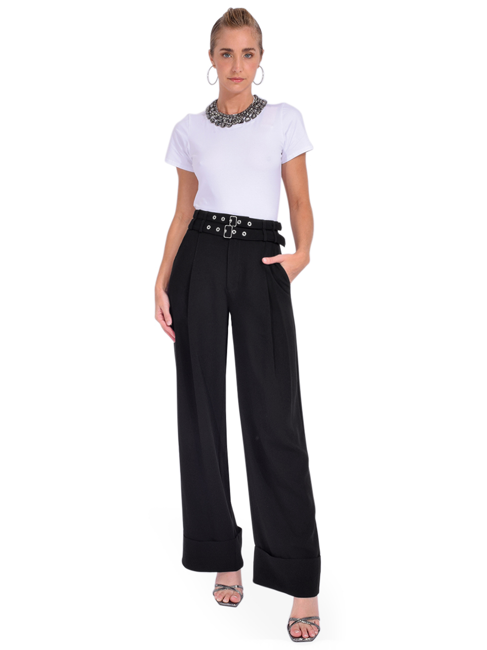 Cinq a Sept Chunky Necklace Tee in White Full Outfit 