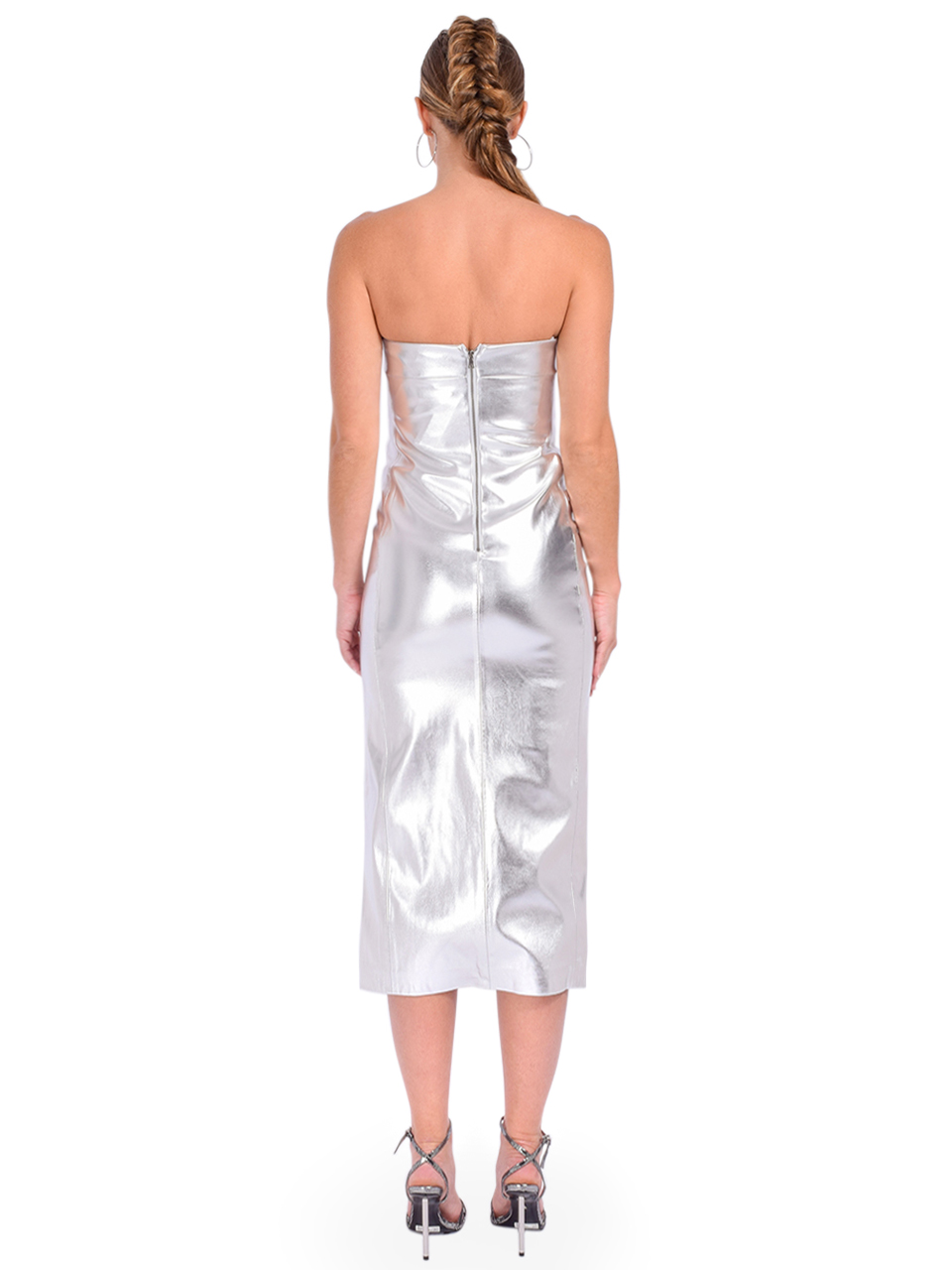 Alice + Olivia Kelly Vegan Midi Dress in Silver
