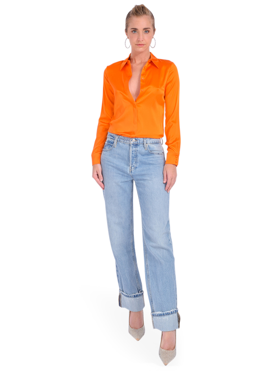 Alice + Olivia Willa Placket Top in Orange Blaze Full Outfit 