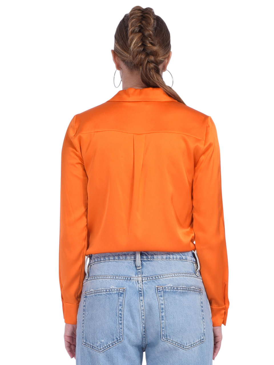 Alice + Olivia Willa Placket Top in Orange Blaze Back View 