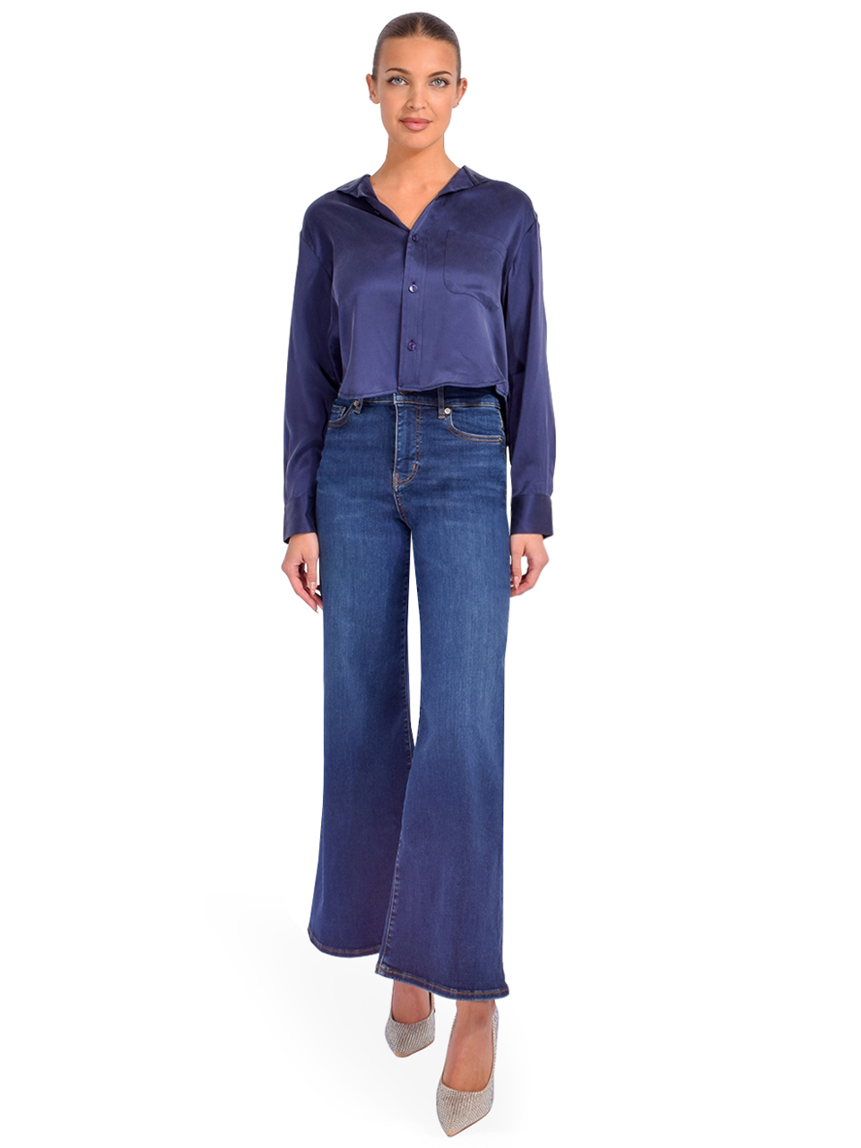 CISSA The Belle Shirt in Navy Sueded Silk Full Outfit 