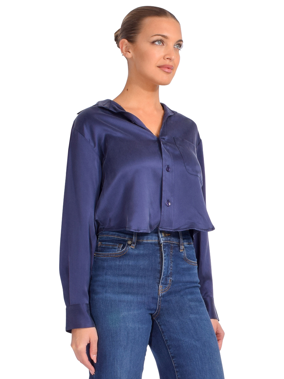CISSA The Belle Shirt in Navy Sueded Silk Side View 